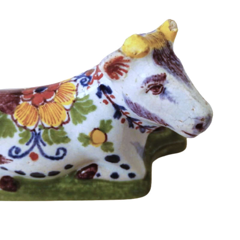 Delft Reclining Polychrome De Griekse A Cow Bull c1700