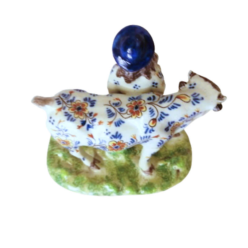 Delft Polychrome Cow and Milkboy Porceleyne Lampetkan 1778-1811