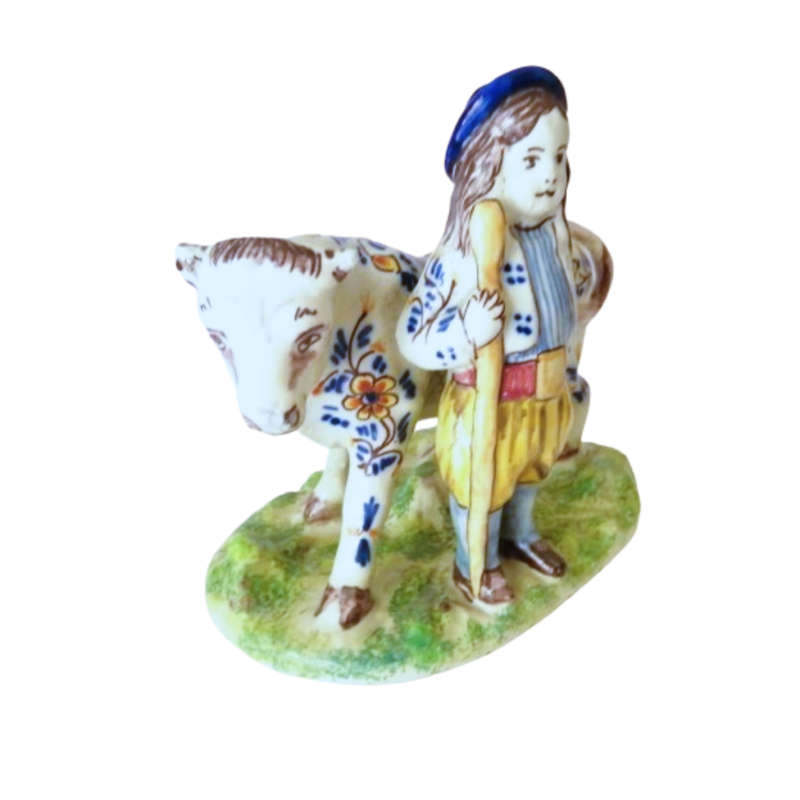 Delft Polychrome Cow and Milkboy Porceleyne Lampetkan 1778-1811