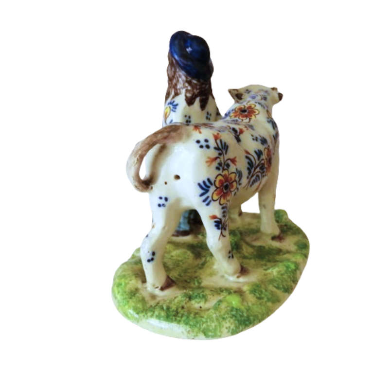 Delft Polychrome Cow and Milkboy Porceleyne Lampetkan 1778-1811