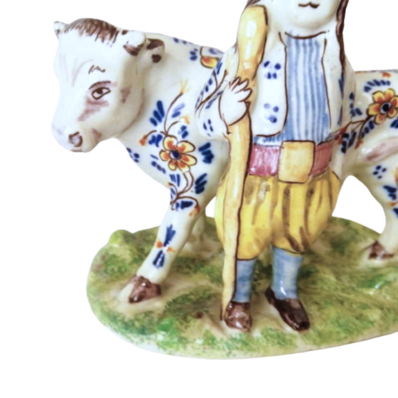Delft Polychrome Cow and Milkboy Porceleyne Lampetkan 1778-1811