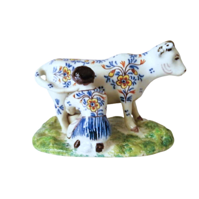 Delft Polychrome Cow and Milkmaid Porceleyne Lampetkan 1778-1811