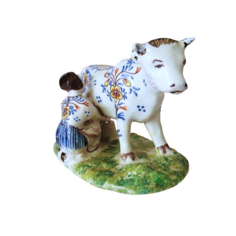 Delft Polychrome Cow and Milkmaid Porceleyne Lampetkan 1778-1811