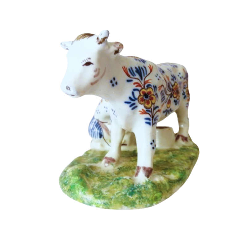 Delft Polychrome Cow and Milkmaid Porceleyne Lampetkan 1778-1811