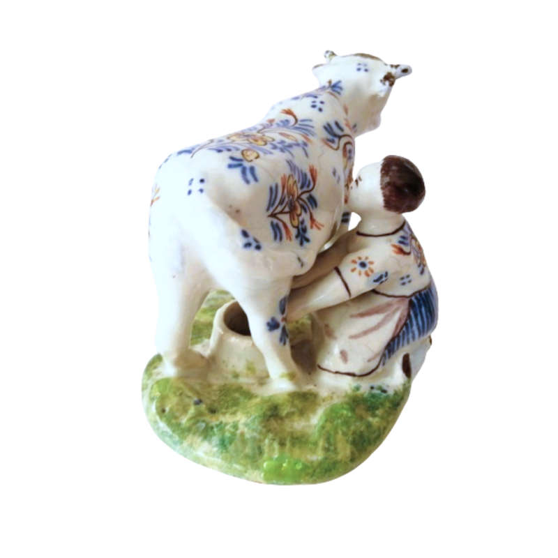 Delft Polychrome Cow and Milkmaid Porceleyne Lampetkan 1778-1811