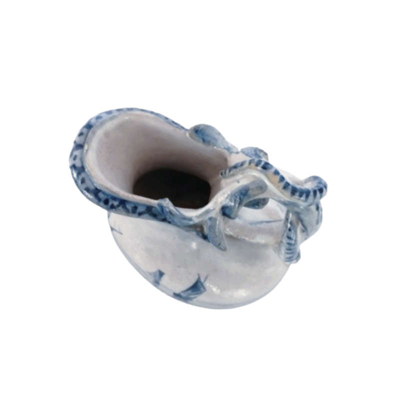 c.1800 Delft Blue Pottery Jug Snake Handle Windmill and Sailing ships