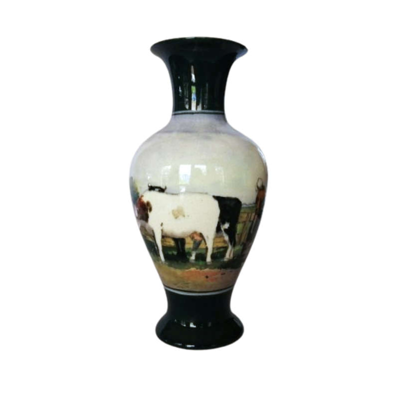 Gouda Zuid Hand Painted Cows Paysage Vase c.1910