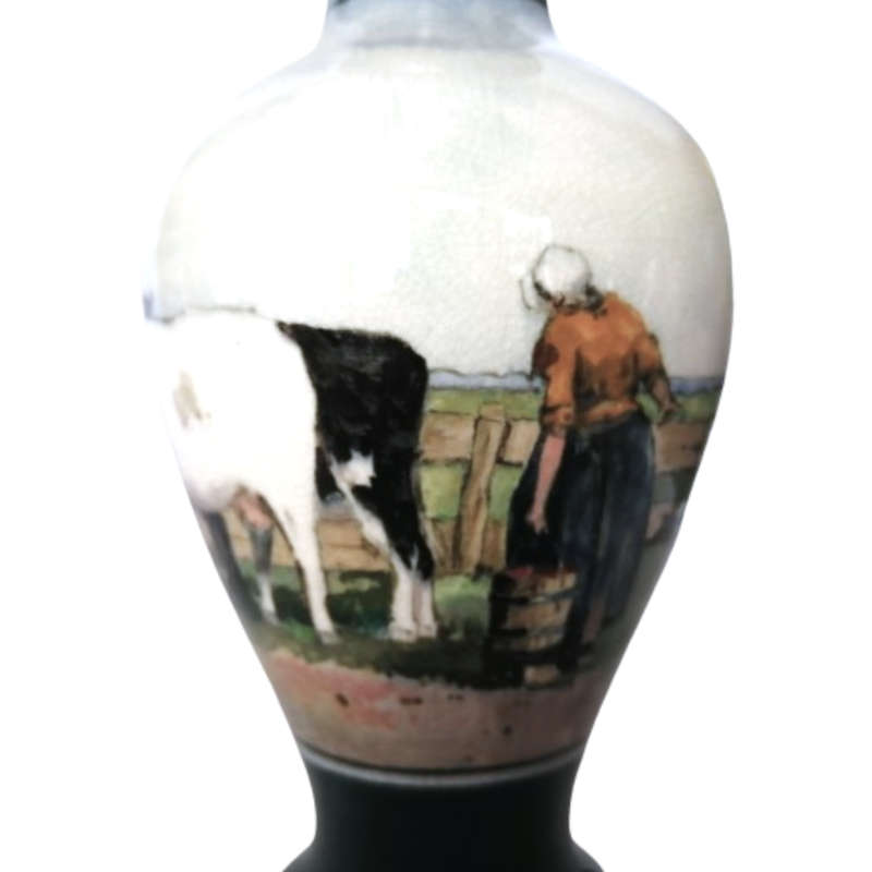 Gouda Zuid Hand Painted Cows Paysage Vase c.1910