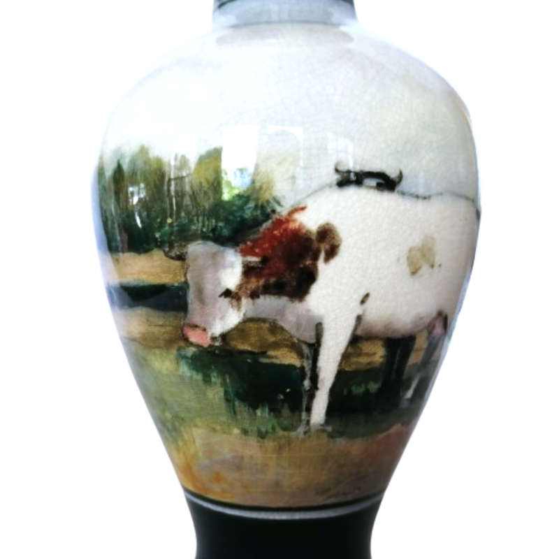 Gouda Zuid Hand Painted Cows Paysage Vase c.1910
