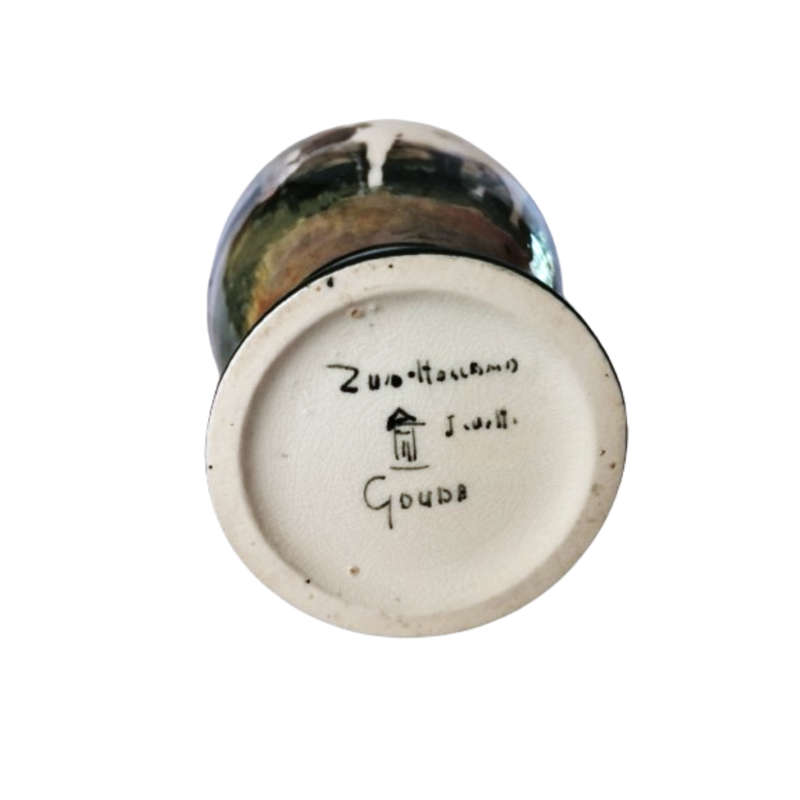 Gouda Zuid Hand Painted Cows Paysage Vase c.1910