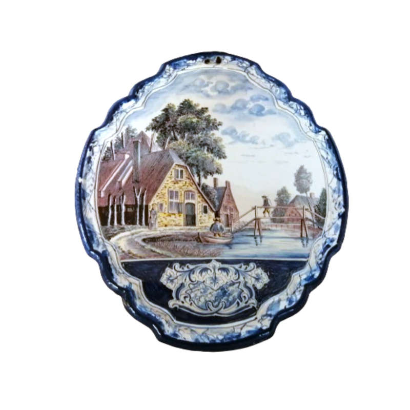Antique Royal Tichelaar Makkum Majolica Dutch Plaque Plate Delft Blue