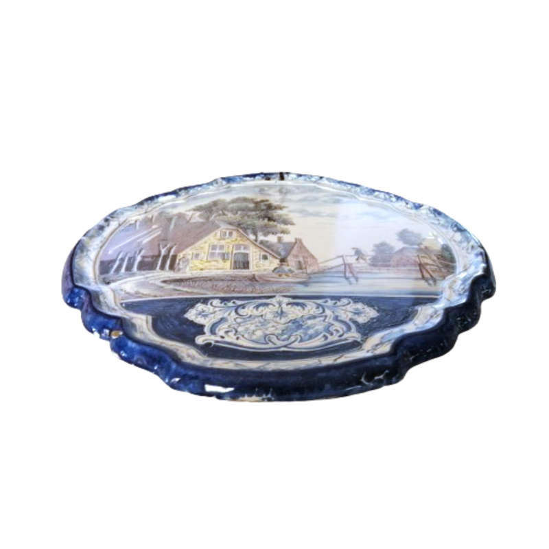Antique Royal Tichelaar Makkum Majolica Dutch Plaque Plate Delft Blue