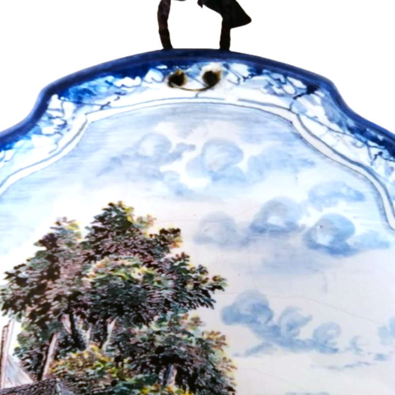 Antique Royal Tichelaar Makkum Majolica Dutch Plaque Plate Delft Blue