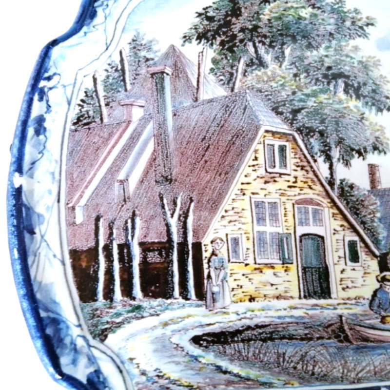 Antique Royal Tichelaar Makkum Majolica Dutch Plaque Plate Delft Blue