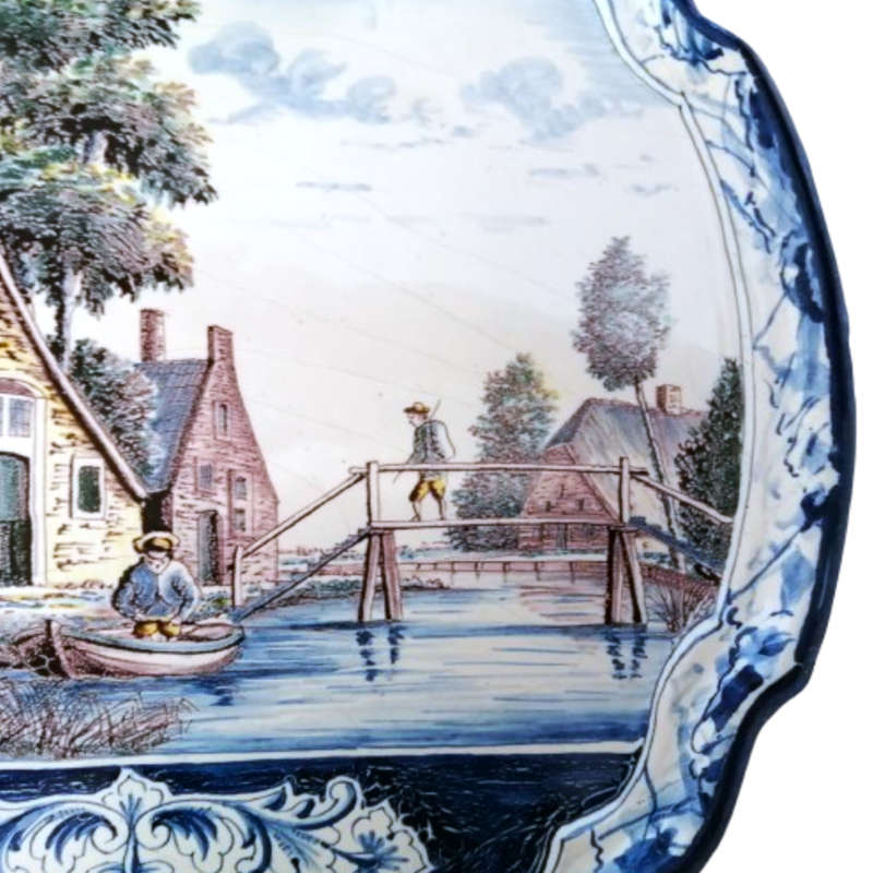 Antique Royal Tichelaar Makkum Majolica Dutch Plaque Plate Delft Blue