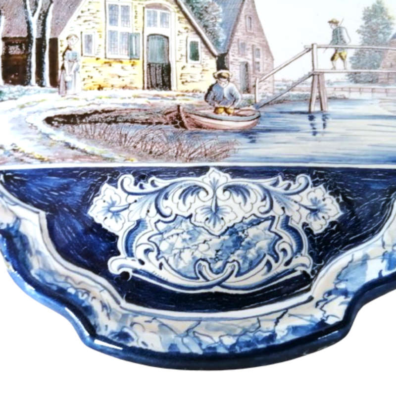 Antique Royal Tichelaar Makkum Majolica Dutch Plaque Plate Delft Blue