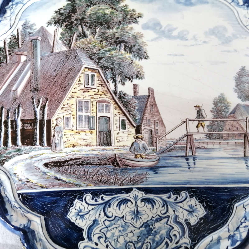 Antique Royal Tichelaar Makkum Majolica Dutch Plaque Plate Delft Blue