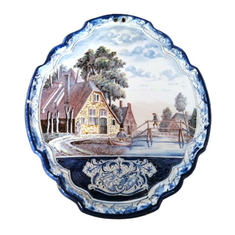 Antique Royal Tichelaar Makkum Majolica Dutch Plaque Plate Delft Blue