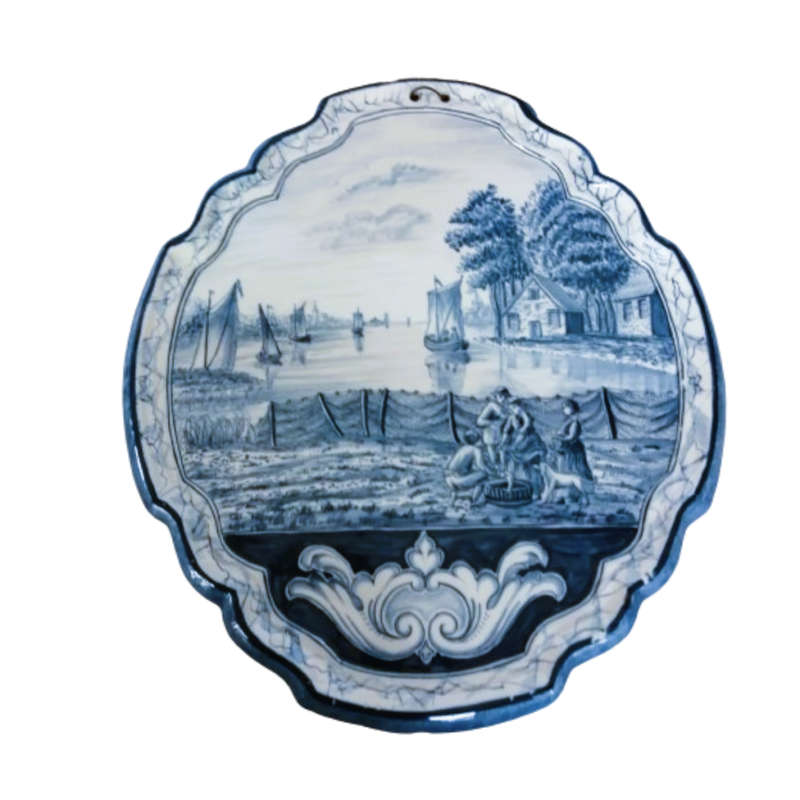 Antique Royal Tichelaar Makkum Majolica Dutch Plaque Plate Delft Blue c1860