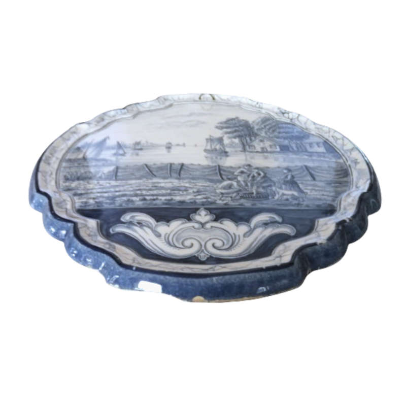 Antique Royal Tichelaar Makkum Majolica Dutch Plaque Plate Delft Blue c1860