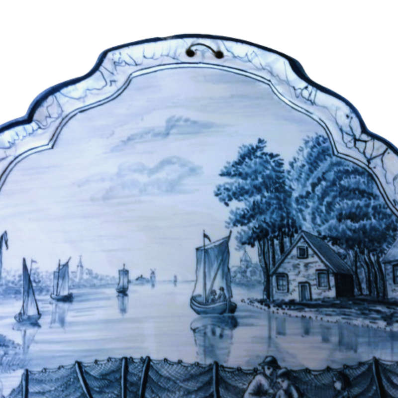 Antique Royal Tichelaar Makkum Majolica Dutch Plaque Plate Delft Blue c1860