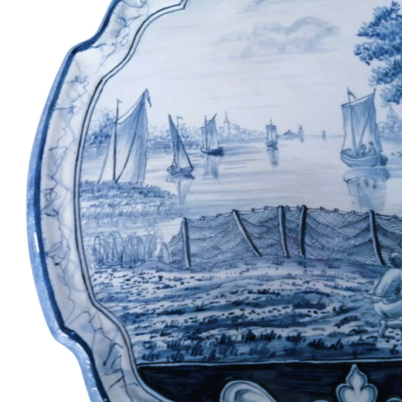 Antique Royal Tichelaar Makkum Majolica Dutch Plaque Plate Delft Blue c1860