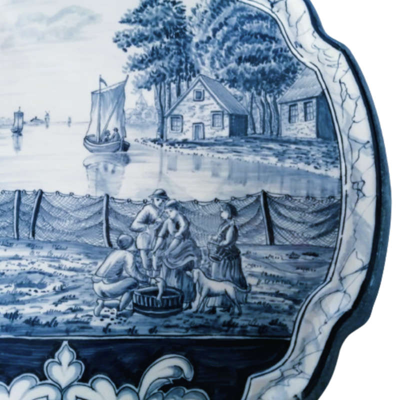 Antique Royal Tichelaar Makkum Majolica Dutch Plaque Plate Delft Blue c1860