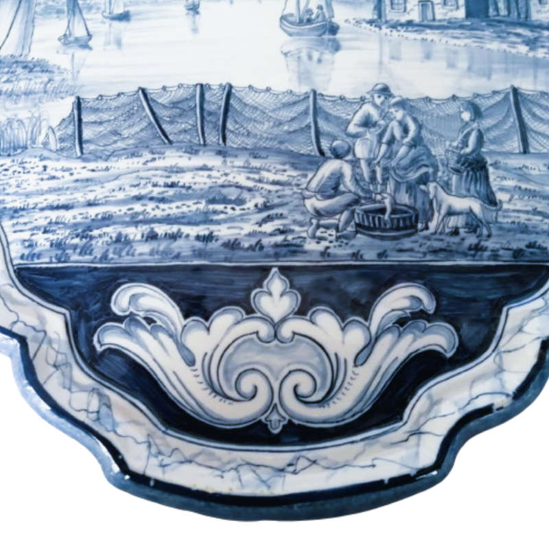 Antique Royal Tichelaar Makkum Majolica Dutch Plaque Plate Delft Blue c1860