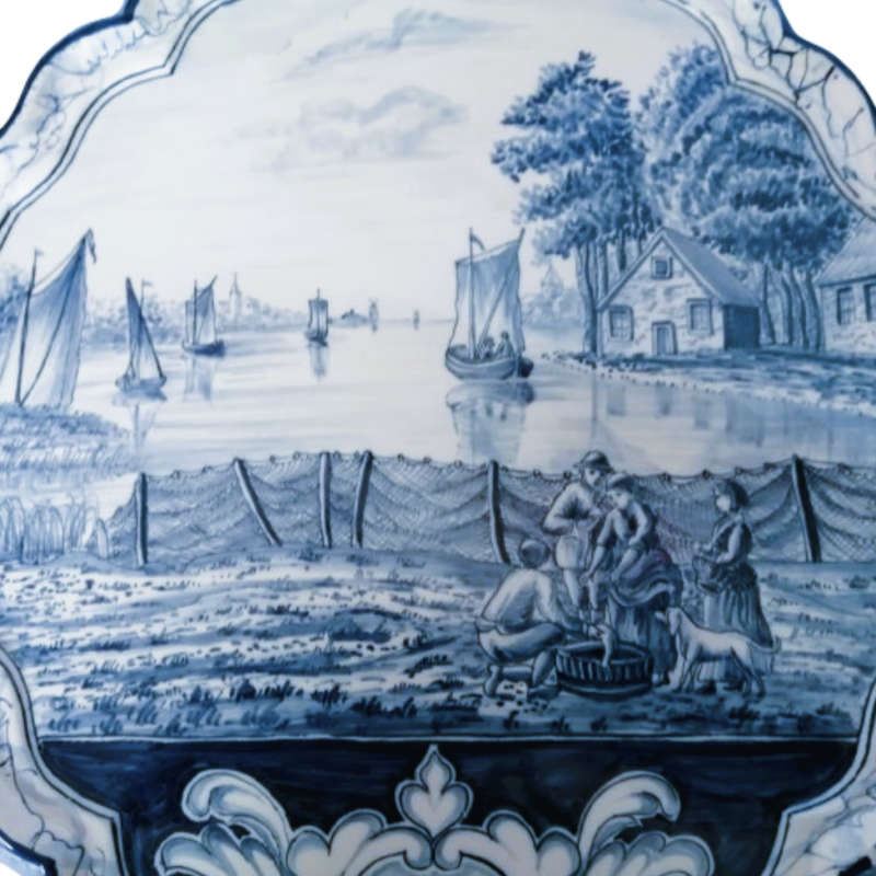 Antique Royal Tichelaar Makkum Majolica Dutch Plaque Plate Delft Blue c1860