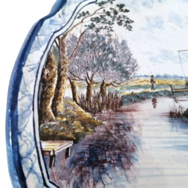 Antique Royal Tichelaar Makkum Majolica Dutch Windmill Plaque Plate Delft Blue