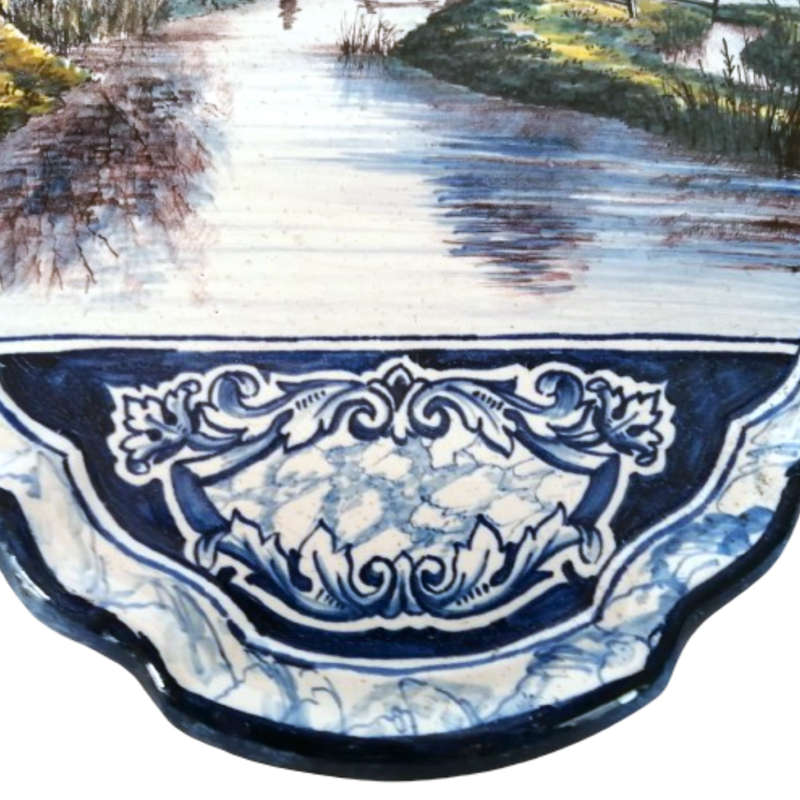 Antique Royal Tichelaar Makkum Majolica Dutch Windmill Plaque Plate Delft Blue