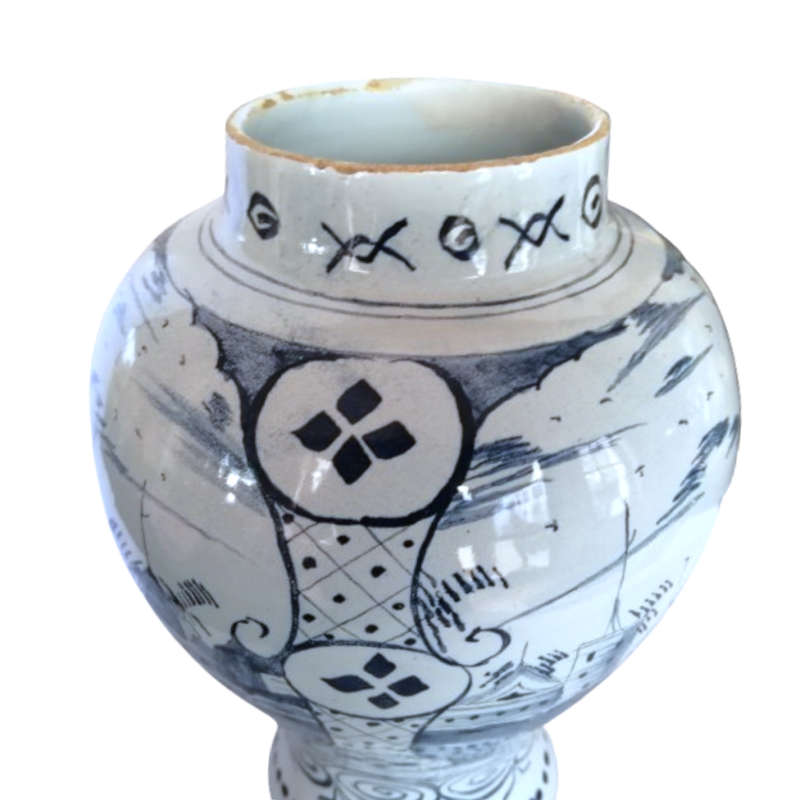 This beautiful Large c.1800 Delft Blue Pottery Vase Hand Painted Windmill