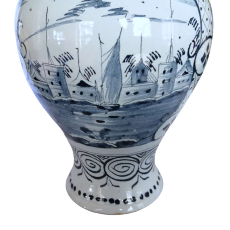 This beautiful Large c.1800 Delft Blue Pottery Vase Hand Painted Windmill