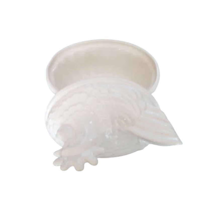 Large Vintage White Glazed Chicken / Hen Nest Lidded Dish