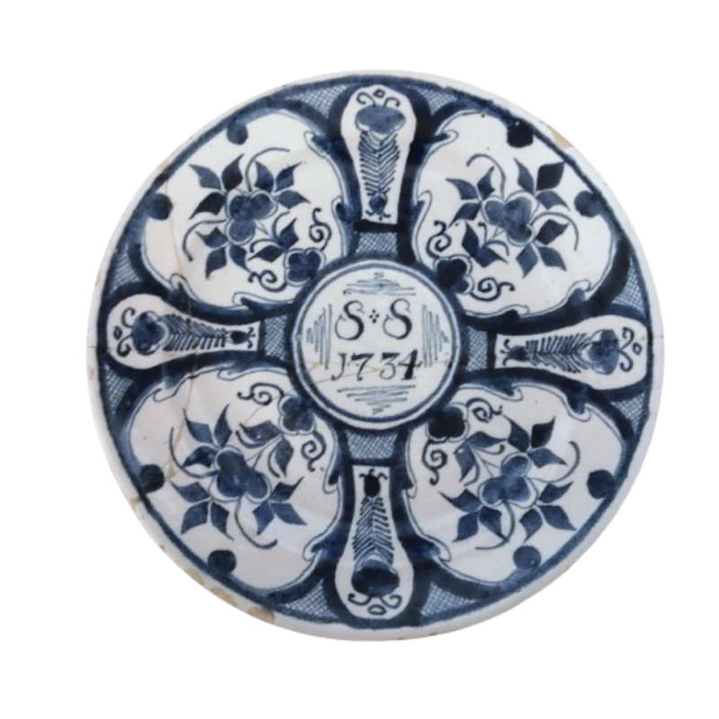 Antique Delft Blue Holland c18th Decorative Wedding Wall Plate