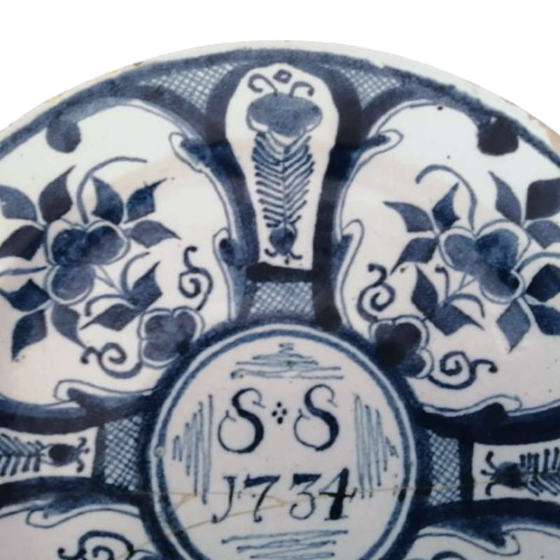 Antique Delft Blue Holland c18th Decorative Wedding Wall Plate