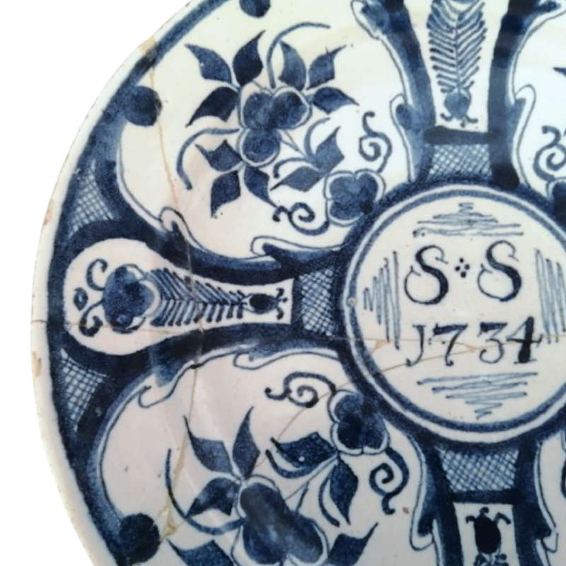 Antique Delft Blue Holland c18th Decorative Wedding Wall Plate