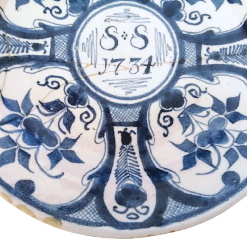 Antique Delft Blue Holland c18th Decorative Wedding Wall Plate