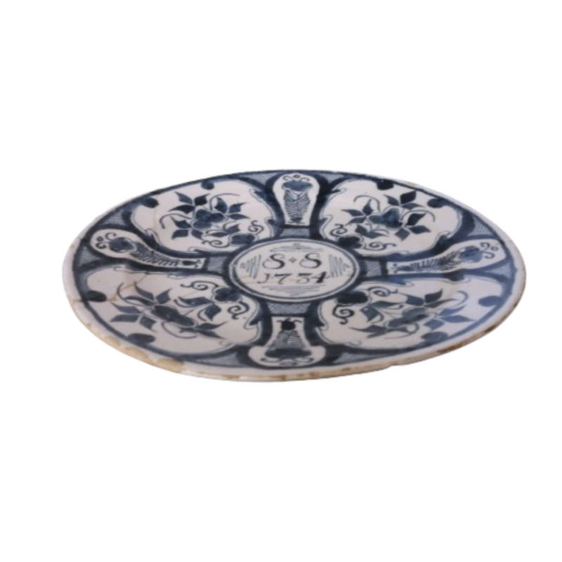 Antique Delft Blue Holland c18th Decorative Wedding Wall Plate