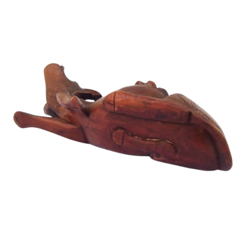 Antique Chinese wood carving depicting an Ox or Water Buffalo with two passengers