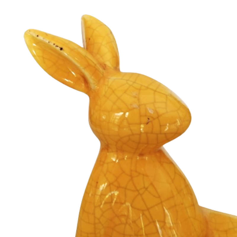 Pair of Large Raku Yellow Pottery Rabbit Bunnies