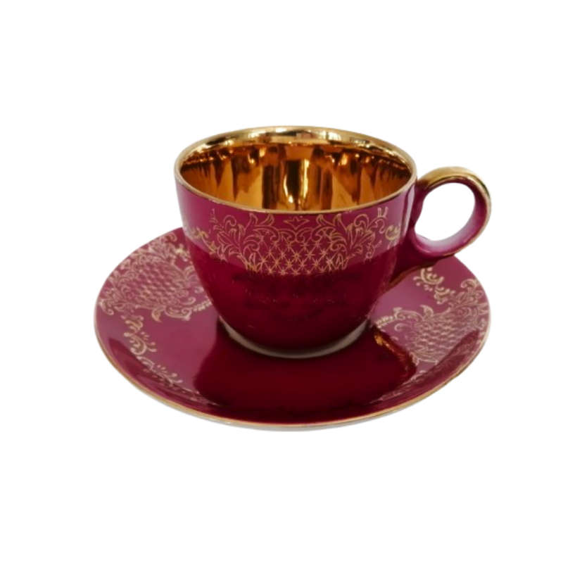 Royal Vermont Red and Gold Cup and Saucer Duo