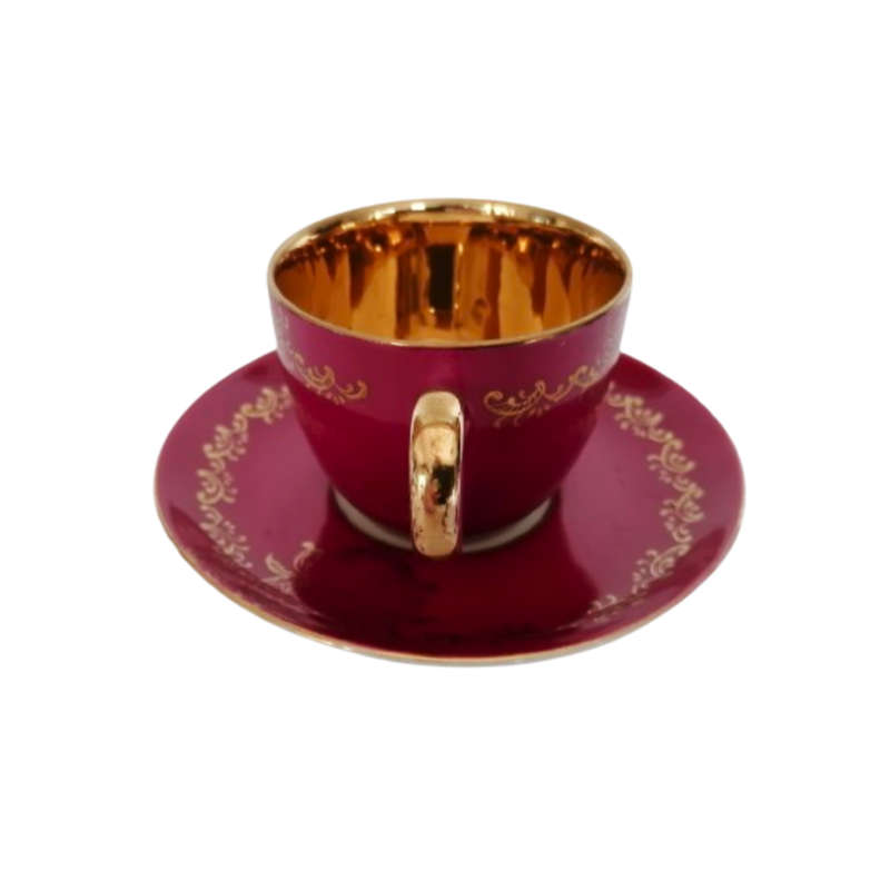 Royal Vermont Red and Gold Cup and Saucer Duo