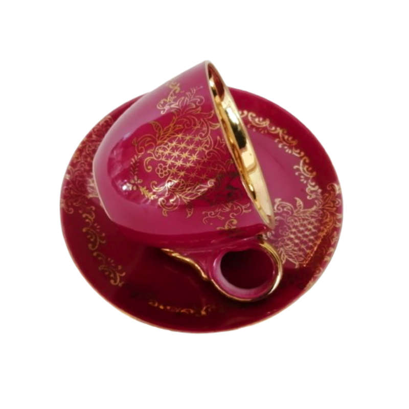 Royal Vermont Red and Gold Cup and Saucer Duo