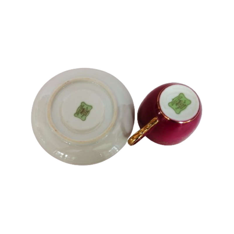 Royal Vermont Red and Gold Cup and Saucer Duo