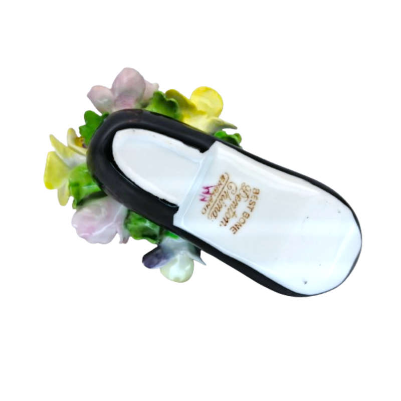 Denton Staffordshire Fine Bone China Black Shoe full with Flowers