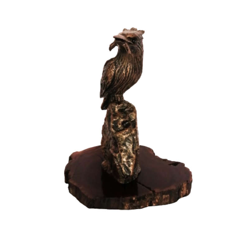 Bushcalls Cold Bronze Kingfisher Statue on Wooden Base