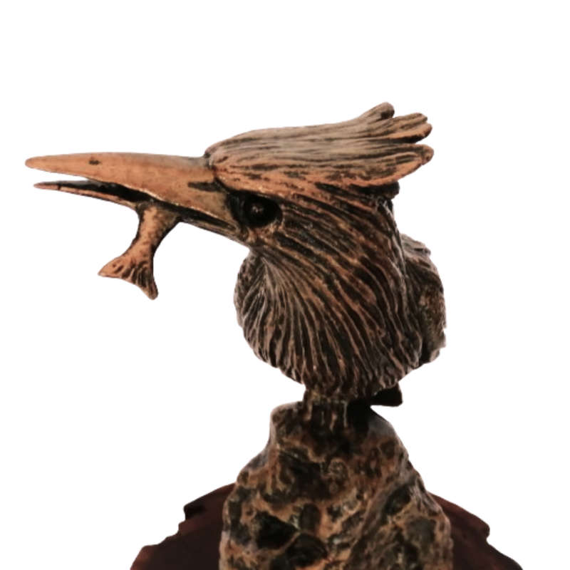 Bushcalls Cold Bronze Kingfisher Statue on Wooden Base