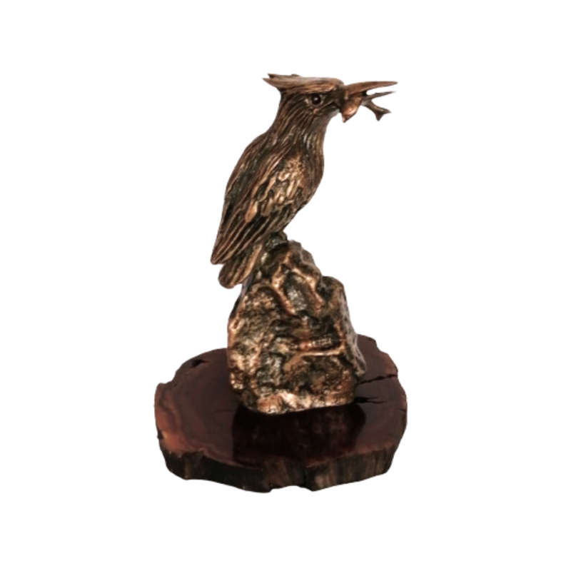 Bushcalls Cold Bronze Kingfisher Statue on Wooden Base