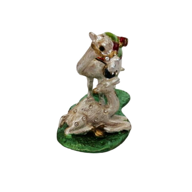 Egyptian Zinc Metal Enamel Hand-Painted Trinket Holder - Rhinestone Inlaid Camel with Calf